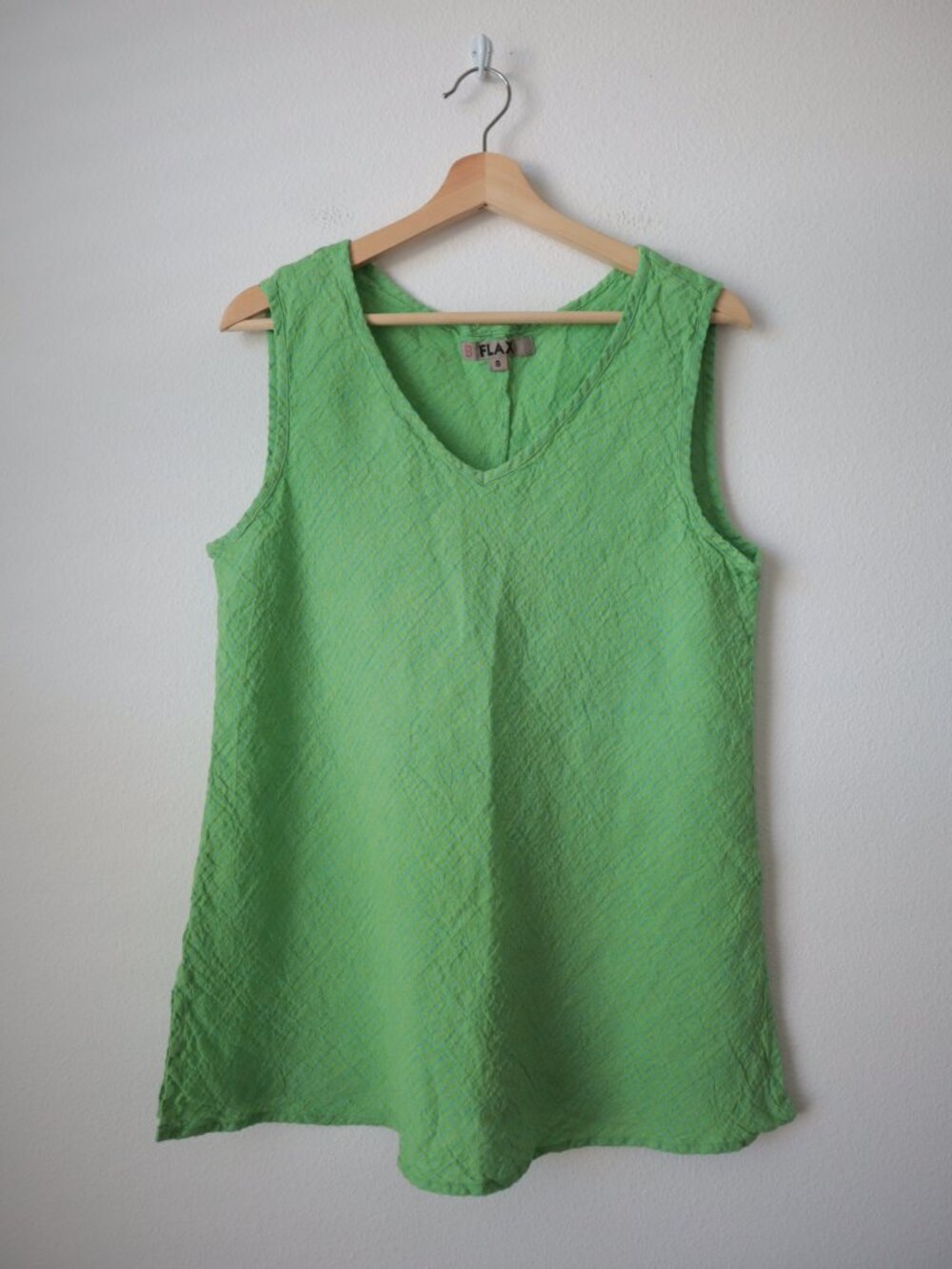 FLAX Green Diagonal Stripe Textured Linen Sleeveless Top | S